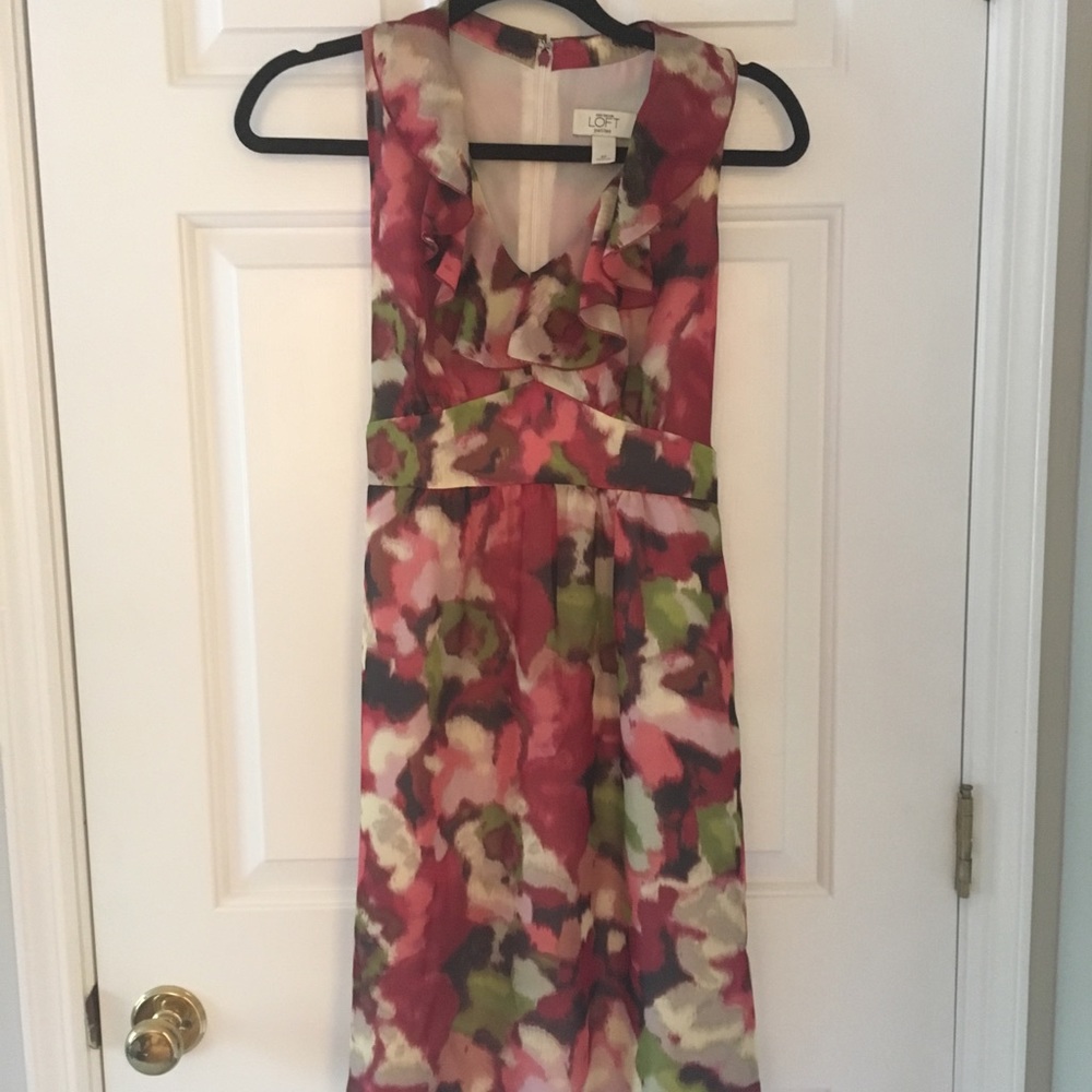 Ann Taylor Sleeveless Floral Dress with Ruffles